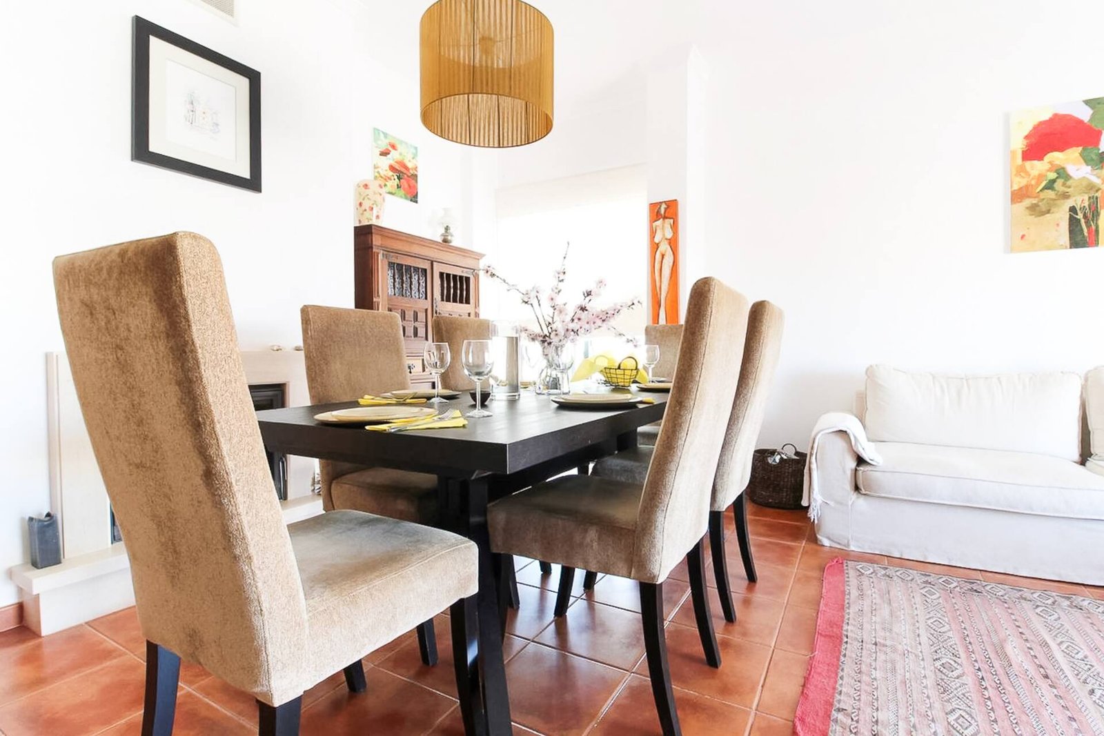 Dining table and bright living area